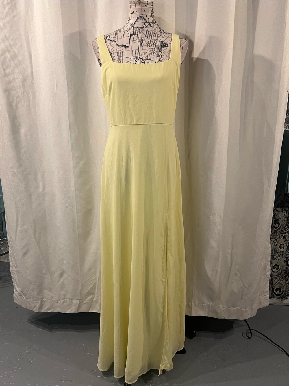 Lulu's Pale Yellow Square-Neck Maxi Dress